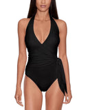 Lauren Ralph Lauren Halter Side-Tie Tummy Control One Piece Swimsuit Black 8