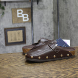Universal Thread Studded Clog Mule Flat with Buckle 94303782 Brown 6.5M