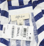 Style & Co. Square Neck Flutter Sleeve Striped Top 100148973MS Blue Stripe S