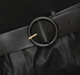 Calvin Klein Women's Matte Jersey Combo Pu Leather Belted Aline Dress Black 2