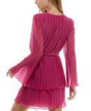City Studios Juniors Pleated Bell-Sleeve Dress 2389MZ8AT1 Magenta Pink XL