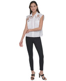 DKNY Womens Cotton Sleeveless Ladder-Trim Blouse P5DM0B45 White M