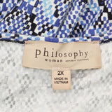 Philosophy Womens Plus Size Knit 3/4 Sleeve Tunic Shirt Top Blue Patterned 2X