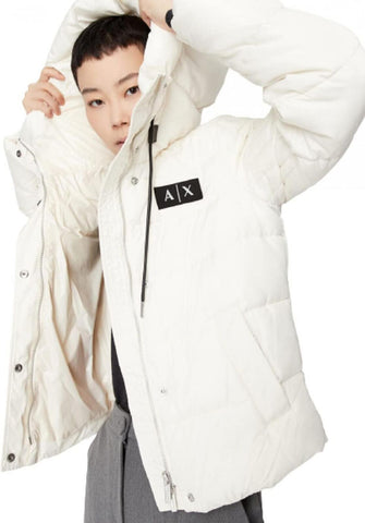 A|X Armani Exchange Womens Patch Logo Quilted Hooded Blouson Jacket Iso White XL