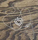 Double Open-Heart Crystal Pendant Necklace Silver Gray 18" + 3.5"