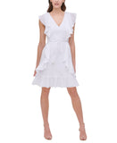 Tommy Hilfiger Womens Tie Front Flair-Dot Fit & Flare Dress A0SA1BV1 White 10