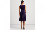 Lauren Ralph Lauren Women's Floral Velvet Belted Cocktail Dress Purple 2