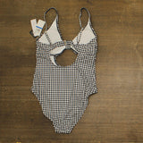 Salt + Cove Juniors Cutout Plaid One-Piece Swimsuit Black / White Print XL