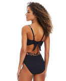Bar III Womens In My Skin Ring One-Piece Swimsuit Natural Black Multi L