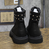 DKNY Girls Studded Lace Up Combat Boots Black 12T