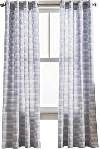 CHF Semi-Sheer Cargo Stripe Grommet Window Curtain Panels Blue 50" x 84"