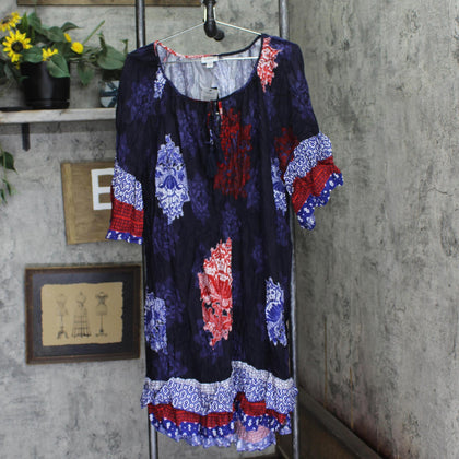 Avenue Womens Plus Size Everyday Crush Border Dress Daybreak Border Blue 18W