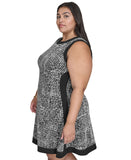 DKNY Womens Plus Size Contrast-Trim Printed Sleeveless Dress Black Multi 14W