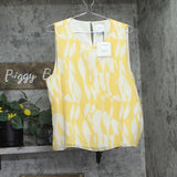 Calvin Klein Womens Printed Chiffon Sleeveless Top Lemon Amber Yellow Multi XL