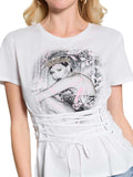 GUESS Eco Short Sleeve Lace-Up Graphic Corset Tee W5RI32K9RM1 Pure White XS