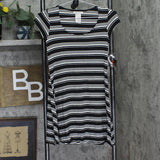 Unedited By Teeze Me Striped Short Sleeve Knit A-Line Dress Black / White XXS