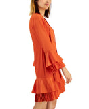 Tahari Asl Women's Pleated-Trim Tie-Neck Dress 2AM188-T2 Burnt Orange 6