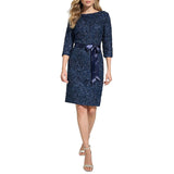 Jessica Howard Womens Boat Neck Lace Sheath Dress with Sequins Navy Blue 14