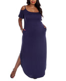 White Mark Womens Plus Lexi Jersey Cold Shoulder Maxi Dress Navy Blue 1XL