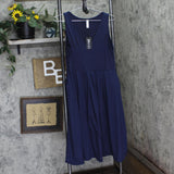 24seven Comfort Apparel Midi Sleeveless Dress with Pocket Detail Navy Blue M