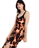 Rachel by Rachel Roy Front Slit Sweetheart Neck Midi Dress Black Leopard Smoke M