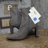 A New Day Womens Gloria Low Shaft Heeled Rhinestones Boots Silver Gray 7M