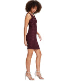 Siena Womens Floral Jacquard Plunge Dress SATP1685 Wine Red 4