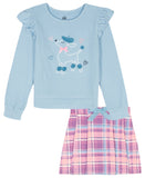 Kids Headquarters Toddler Girls Knit Long Sleeve Ruffle Top Blue Multi 3T