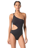 Michael Michael Kors Womens One Shoulder Cut Out One Piece Swimwear Black 10