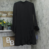 Tommy Hilfiger Womens Mock Neck Ruffled Long Sleeve Cocktail Midi Dress Black 12