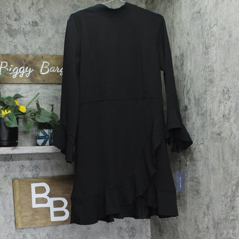 Tommy Hilfiger Womens Mock Neck Ruffled Long Sleeve Cocktail Midi Dress Black 12