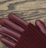 Steve Madden Womens Soft Faux Leather Gloves with Ribbed Knit Cuff Burgundy Red