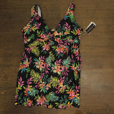 Island Escape Womens Magnolia Printed Swim Dress One Piece Multi Black 14