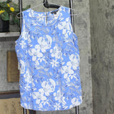 Mario Serrani Womens Floral Pattern Sleeveless Tunic Blouse Top Blue / White M
