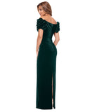 Xscape Womens Off The Shoulder Ruffled Velvet Strapless Dress Hunter Green 14
