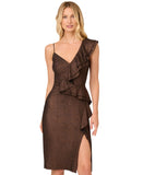 Adrianna by Adrianna  Papell Metallic Foiled Knit Midi Dress Black / Bronze 12