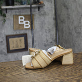 A New Day Kathleen Raffia Buckle Block Heels 92611276 Beige Brown 6.5M