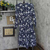Ny Collection Womens Long Sleeve Clip Dot Chiffon Dress Blue Floral S