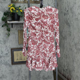 Namyang Ruched Front Long Sleeve Babydoll Dress Red Floral See Measurements