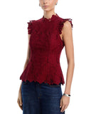 Aqua Womens Contrast Lace Blouse Top IBM26184 Wine Red XS