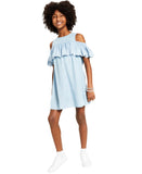 Charter Club Big Girls Cold-Shoulder Chambray Dress Frost Wash Blue S