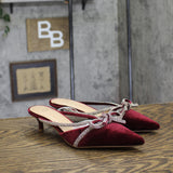 A New Day Womens Gwen Rhinestone Bow Heels Velvet 94656736 Burgundy Red 6.5M