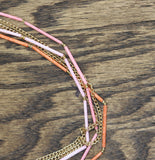 Michelle Multirow Seed Beaded Dangly Earrings Necklace Set Gold / Pink 31" + 2"