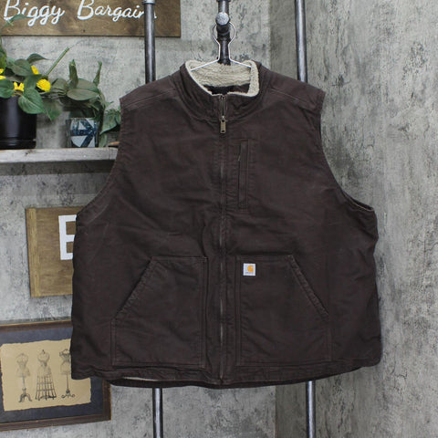 Carhartt Womens Plus Size Relaxed Fit Canvas Sherpa Lined Work Vest Brown 3X