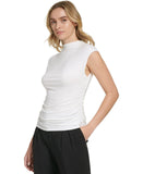 Calvin Klein Women's X-Fit Sleeveless Mock Neck Top O27TN12A Cream Off White L