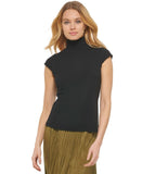 DKNY Womens Cap Sleeve Mock Neck Top P2GHOOQA Black L