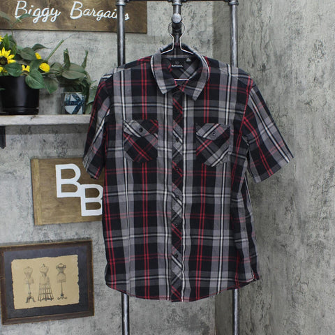 Burnside Mens Plaid Button Up Short Sleeve Shirt 166c1e4d57e742 Black Multi XL