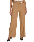 Calvin Klein Petite Solid Lux High-Rise Wide Leg Pants T42PL994 Luggage Brown 4P