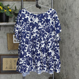 Emery Rose Woven Babydoll Short Sleeve Plus Blouse Shirt Blue White Floral 3XL