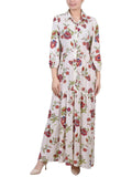 Ny Collection Womens Petites Crinkle Tiered Maxi Dress Ivory Floral Off White PL